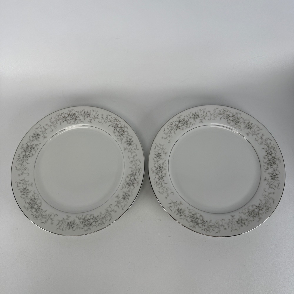 Camelot China Carrousel 1315 Dinner Plates Lot of 2 Grey Floral Platinum Japan